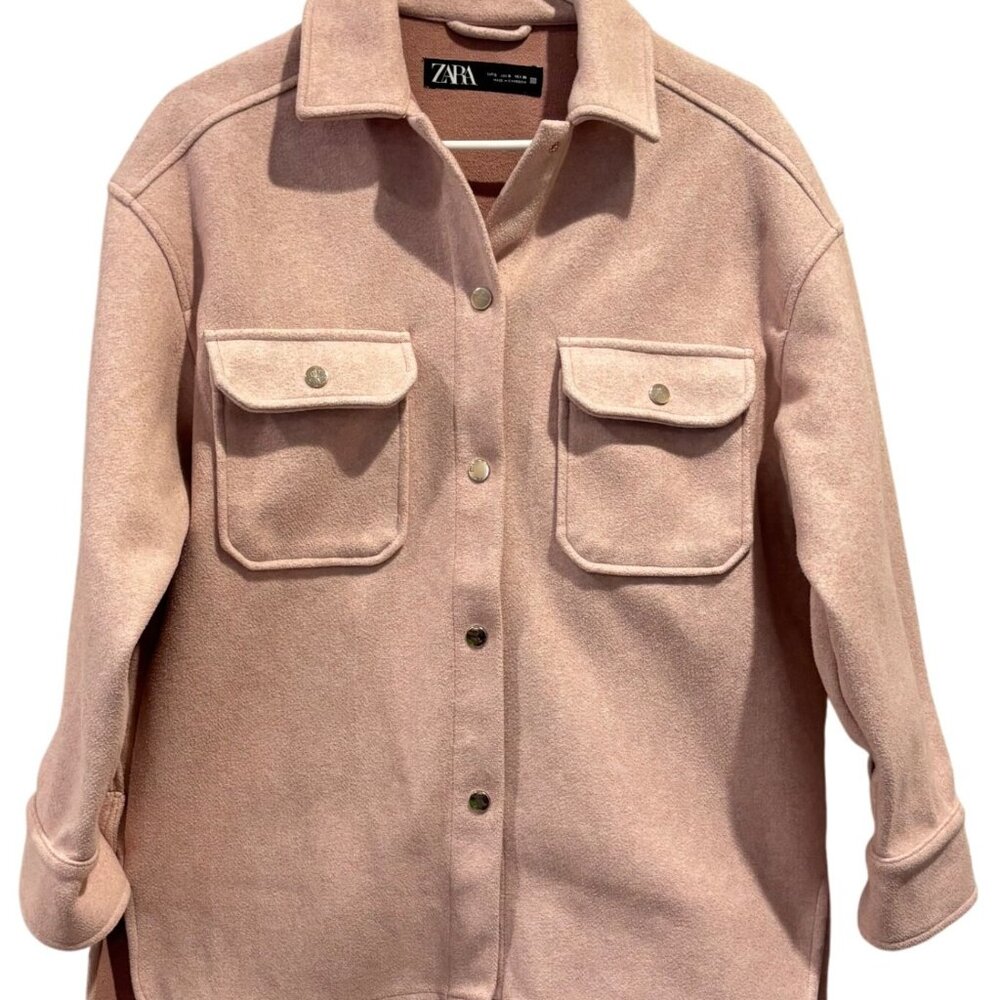 Zara Pink Snap Flannel Shacket Size Small
